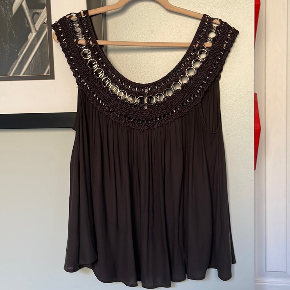 Free people festival top - size large - black - beaded - ornate